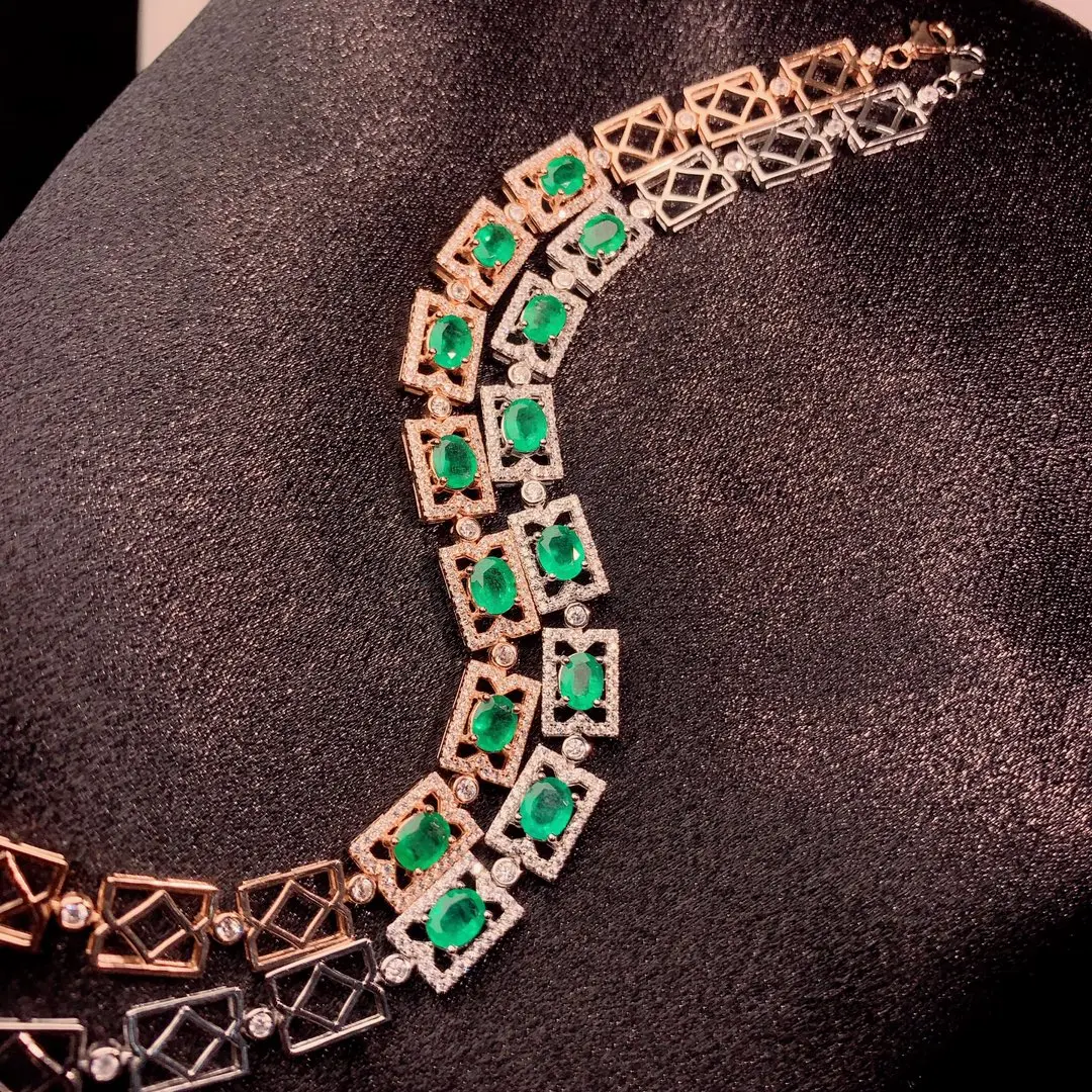 Noble Sterling Silver 925 Natural Emerald Bracelet Ladies Luxury Ladies Jewelry Christmas Bag Mail Ladies Bracelet Boutique