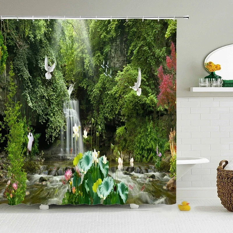 High Quality Waterproof Green plant, forest, trees Shower Curtain with Hooks Bathroom Curtains Curtains for Bathroom Shower