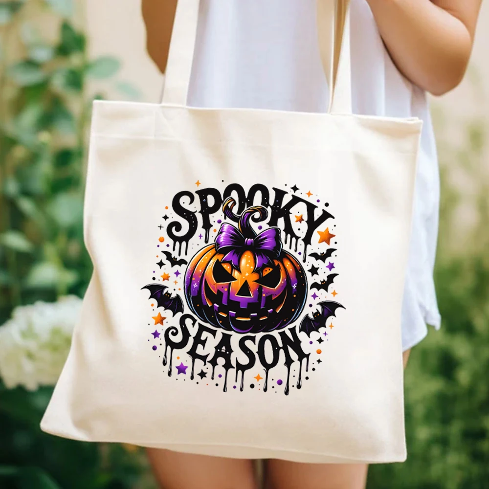 Spooky Season Tote Bags Retro Halloween Bag Pumpkin Tote Bag for Women's Halloween Witchy Bats Womens HandBags Spooky Vibes Bags