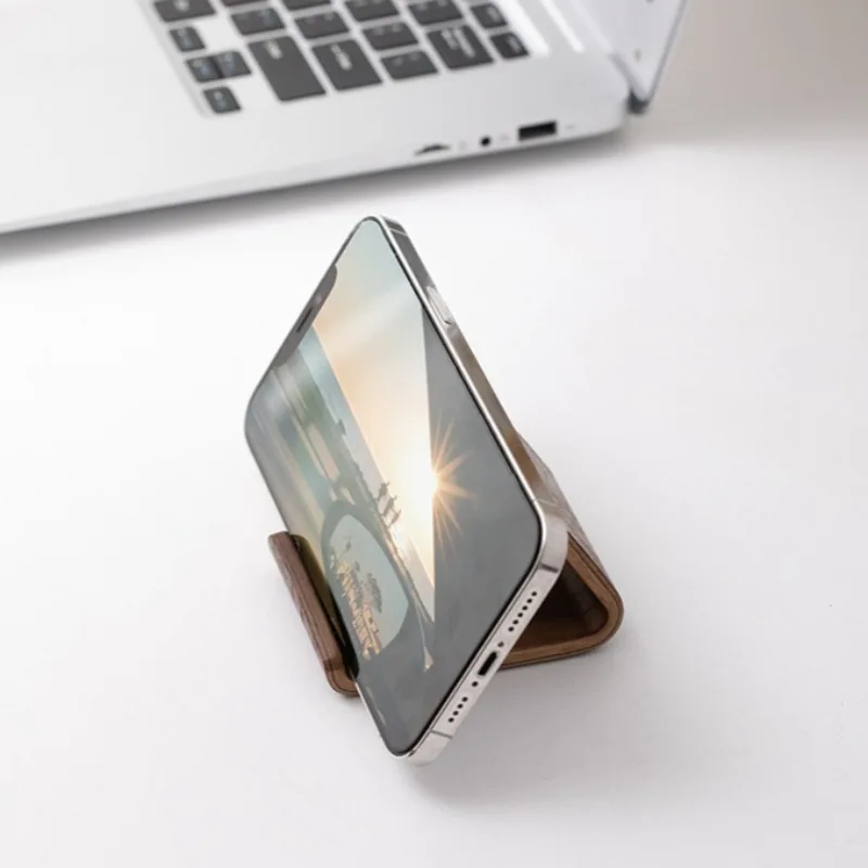 Simple Creative Solid Wood Phone Holder Black Walnut Phone Stand Business Card Display Rack Home Office Desktop Decoration - náhled 5