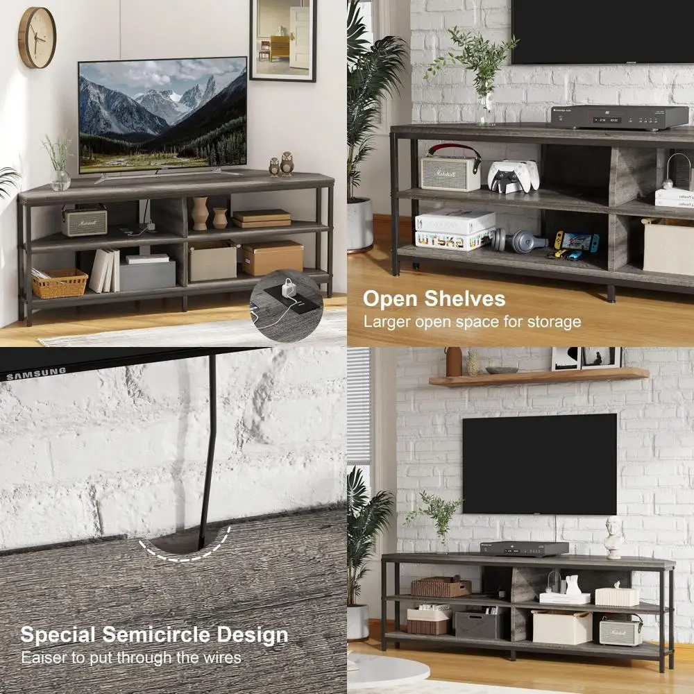 

Угловая тумба под телевизор Grey Oak 55 с розеткой, развлекательный центр для гостиной, подходит для телевизоров с диагональю 32-60 дюймов