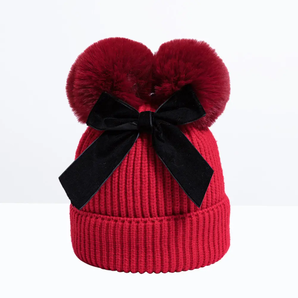 

For Kids Knit Baby Girl Winter Warm Crochet Bow Hat Photography Prop Dark Winter Beanie Hat Yellow