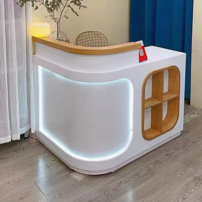 L Shaped Reception Desk for Salon Bakery Bar Restaurant Luxury Front Counter Small Cashier Station Light Color