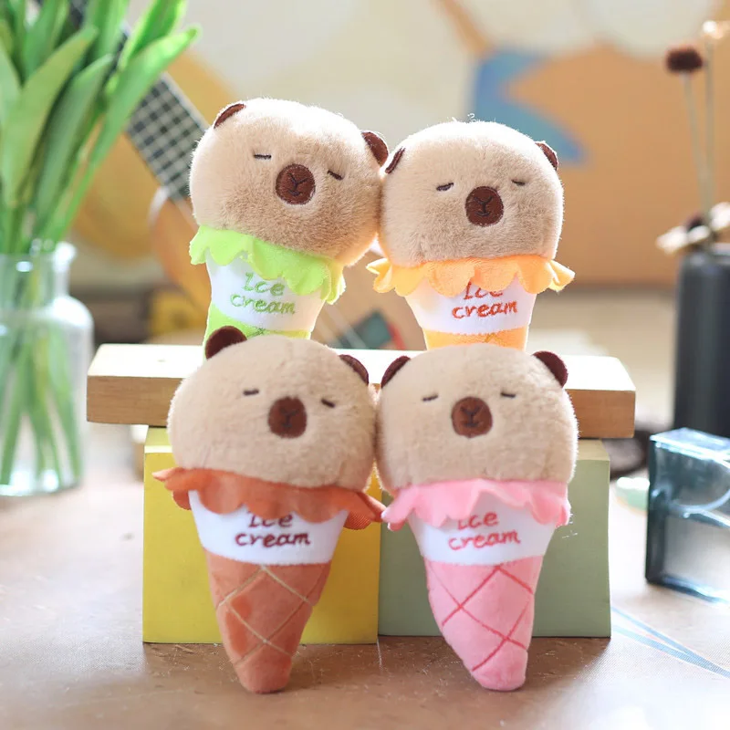 Cute Ice Cream Shape Capybara Plush Toy Cartoon Pendant Soft Stuffed Doll Keychain Ornaments Car Bag Accessories Key Ring Decor