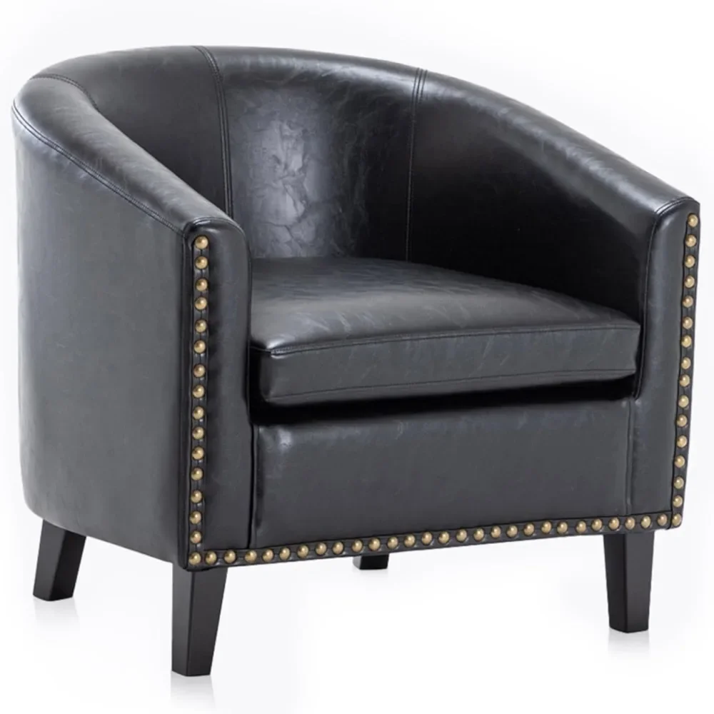 Accent Barrel Chair,Modern Tub Club Chair Upholstered Armchair for Living Room,Chair with Gold Nail Head Trim Black Legs，Sillas