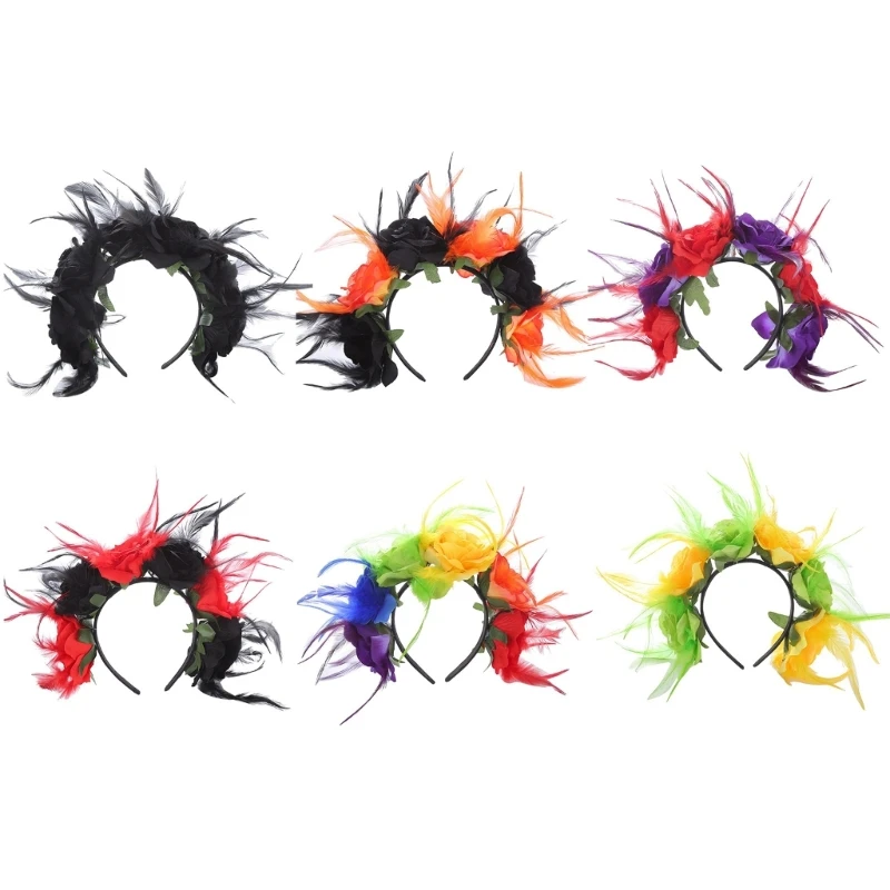 

Simulated Flower&Feather Headband for Women Thin Hair Hoop Wedding Hair Decors