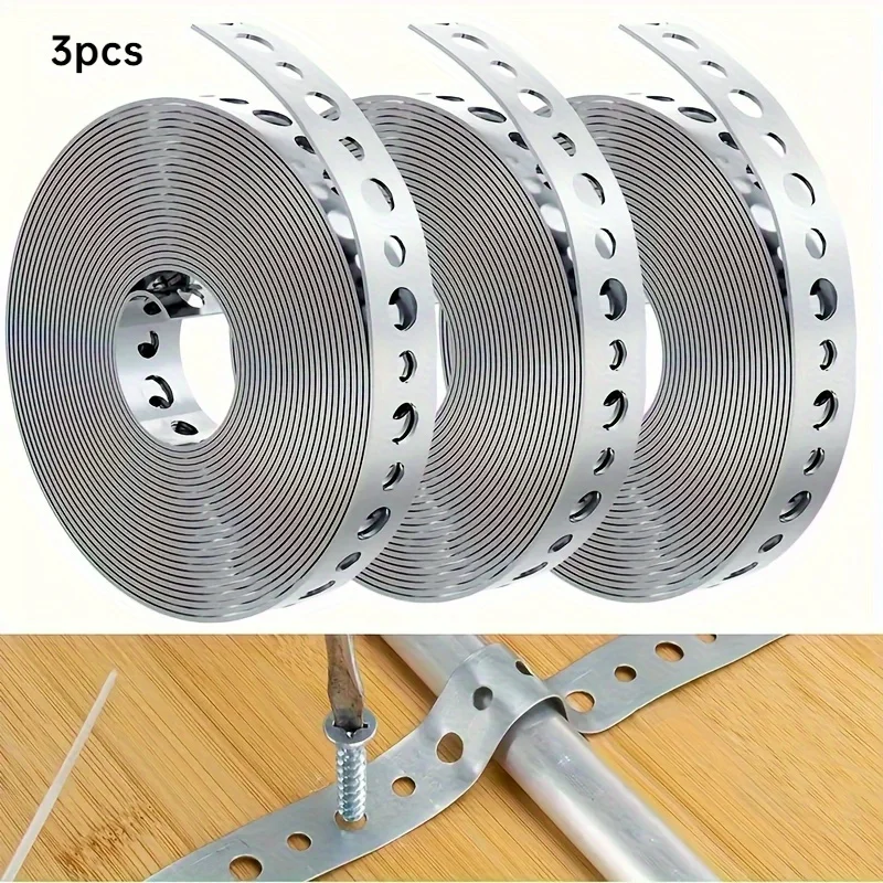 1/3 Roll of Galvanized Steel Tape, Pre-Punched Multi-Slot Metal Tape for Pipe Support and Sheet Metal Work