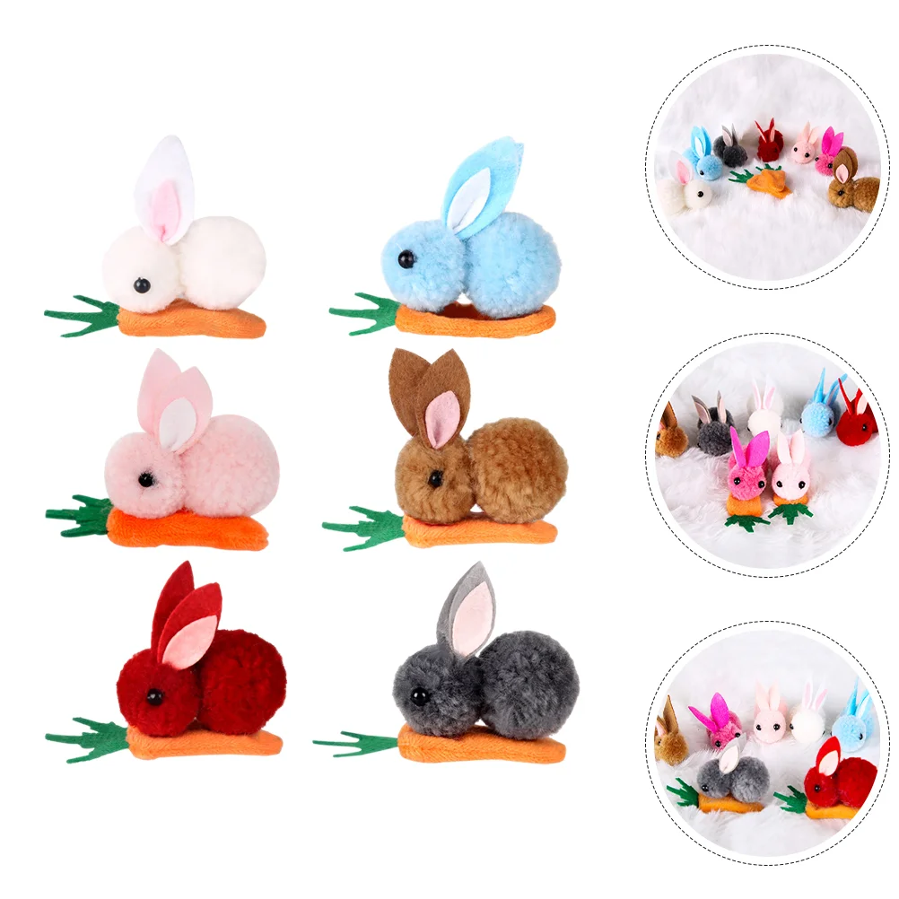 6 Pcs Rabbit Carrot Hair Clip Easter Bunny Cute Baby Toy Toppers Small Plush Indoor