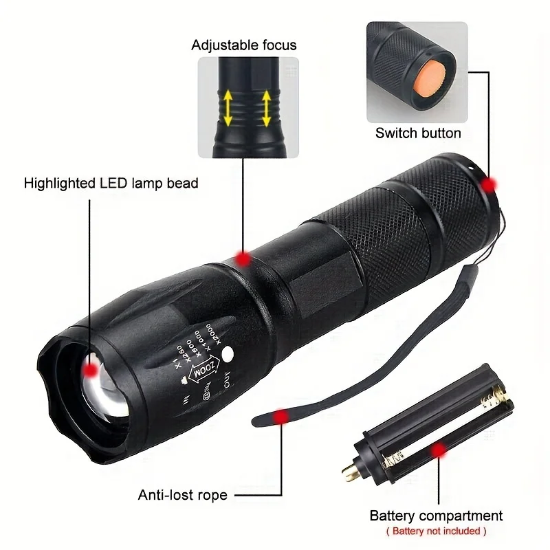 Powerful LED Flashlight Zoomable Adjustable Green Light for Night Hunting Fishing Camping Beekeeping