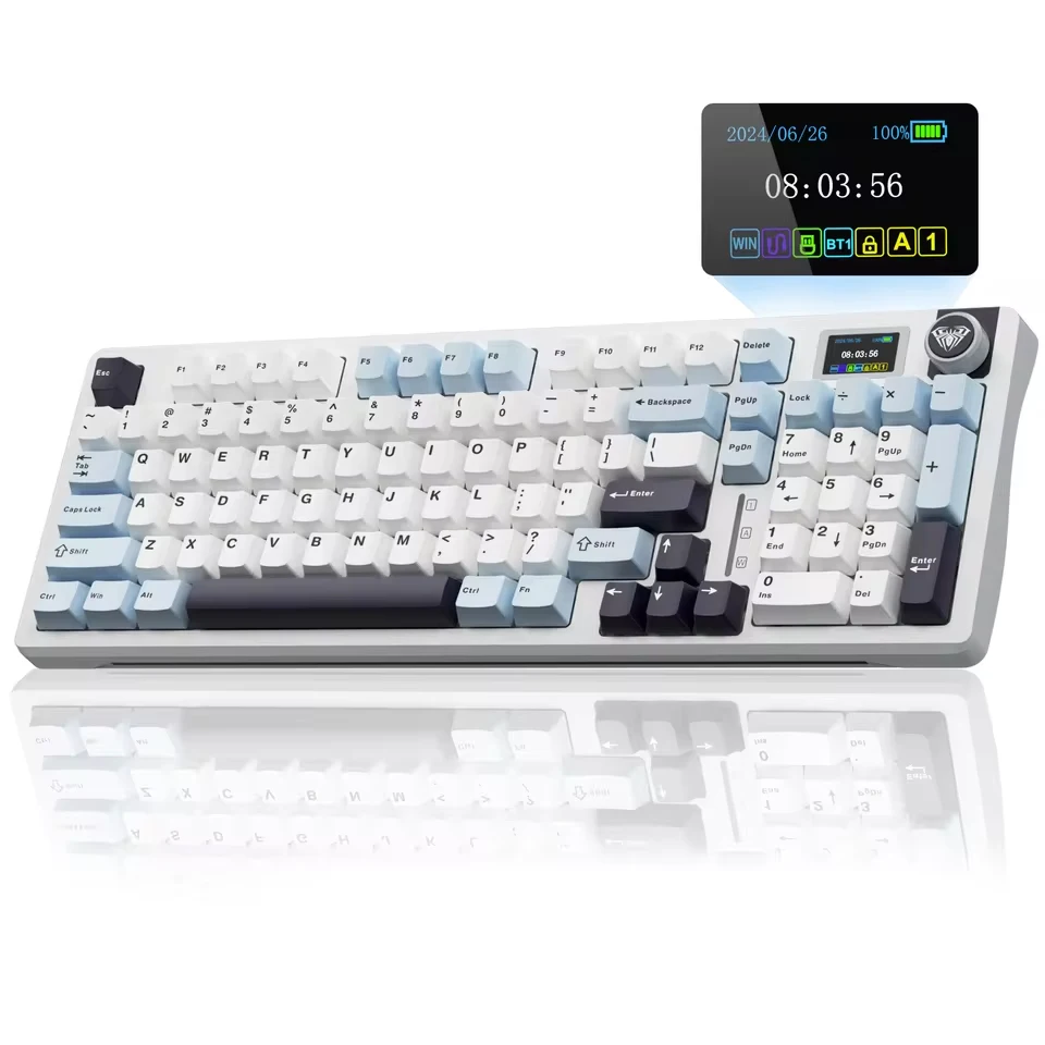 AULA S98 Pro Wireless Mechanical Keyboard Smart Screen Knob BT5.0 2.4G USB-C Hot Swap RGB Pre-lubed Linear Gaming Keyboard