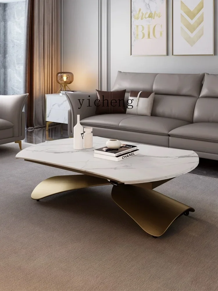 ZTqh لوحة حجرية طاولة القهوة الخفيفة الفاخرة الحديثة متعددة الوظائف غرفة المعيشة المنزل جولة المحمول رفع طاولة القهوة