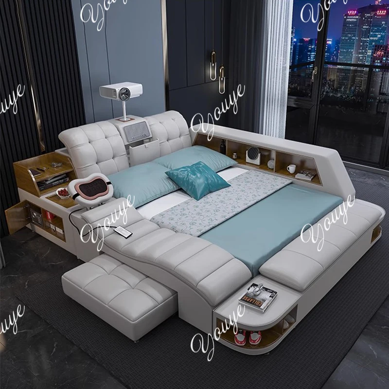 Luxury King Size Smart Massage Bed - Modern Wood Frame