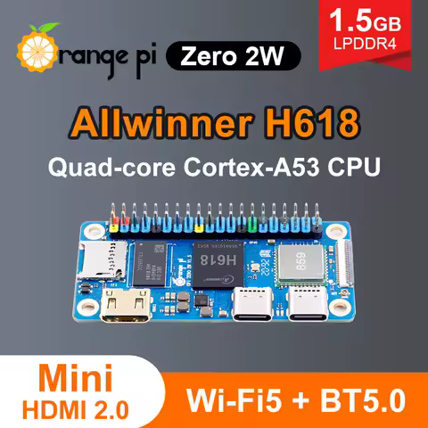 Orange Pi Zero 2 W 1.5GB DDR4 Mini PC Allwinner H618 WiFi Bluetooth SBC Single Board Computer Zero2W