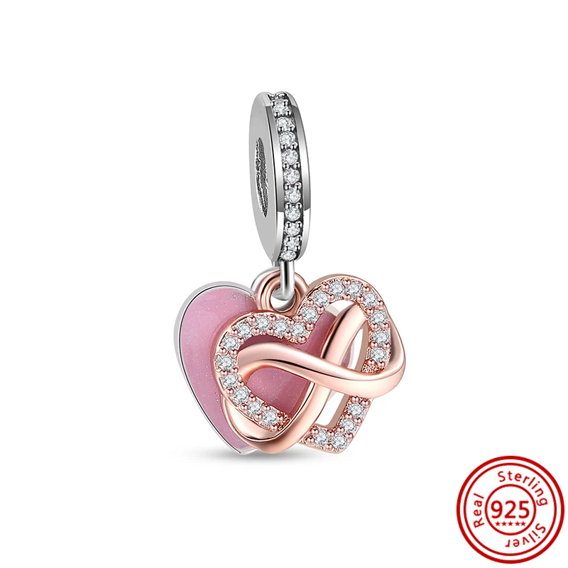 100% 925 Sterling Silver Infinite Eternity Style Love Family Friend Shiny Beads Fit Original Pandora Charms Bracelet DIY Jewelry