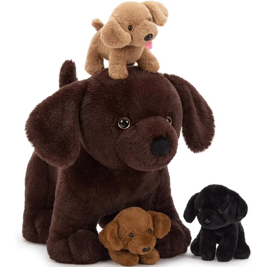 

4Pcs Chocolate Lab Plush Toy 15.7 with 3 Baby Puppies in Belly Soft Labrador Stuffed Animals for Dog Lovers Christmas Birthday