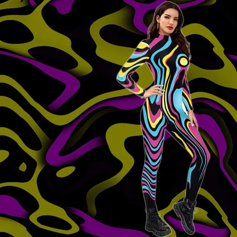 Halloween Party Muskel Gedruckt Spandex Elastische Zentai Skelett Body Overall Cosplay Kostüm Catsuit