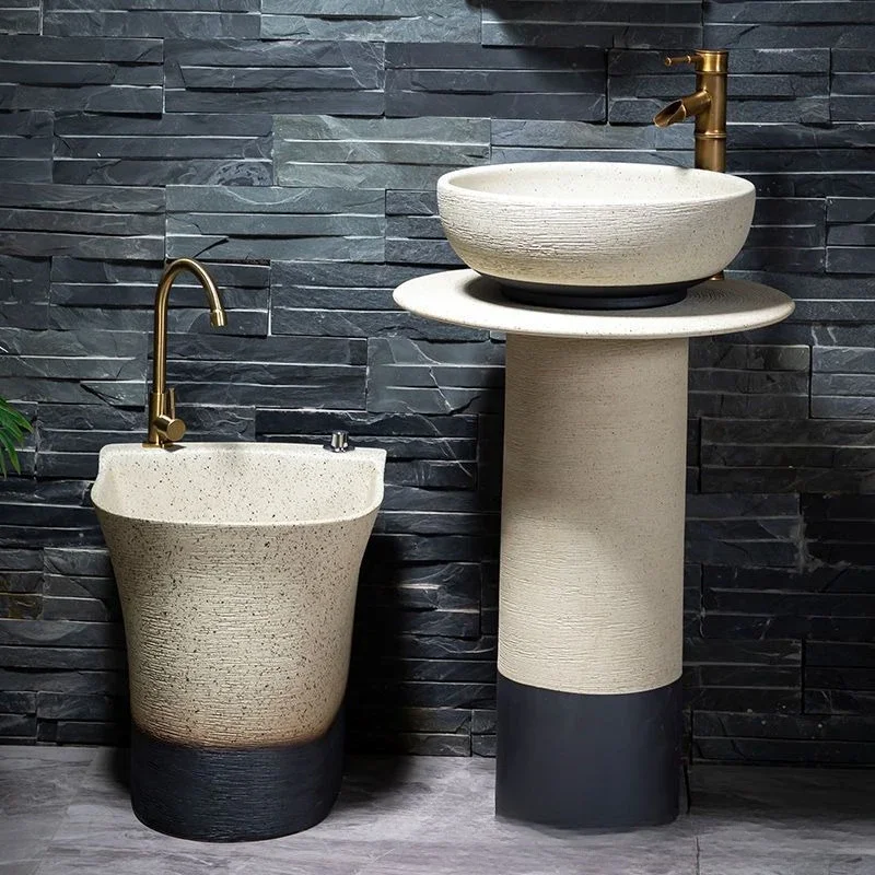 Floor-to-ceiling integrated column basin Column-type washbasin Ceramic outdoor wash basin Villa courtyard Pool Outdoor balcony