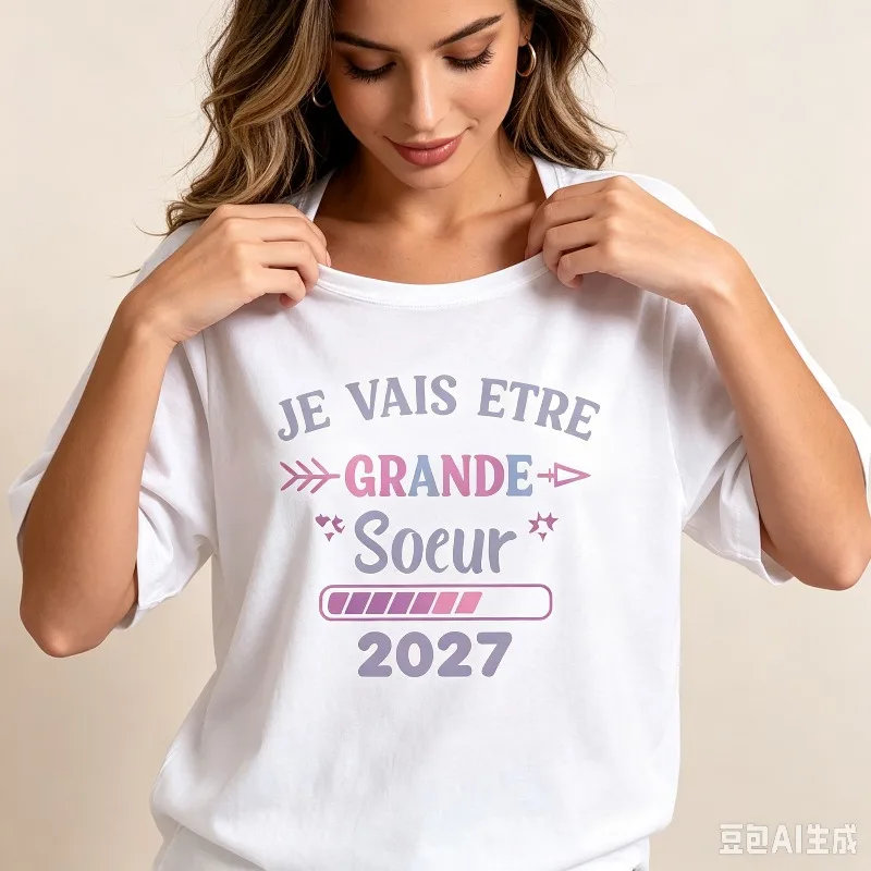 Je Vais Etre Grande Soeur 2027 Women T‑Shirt Pink Purple Arrow Heart Print Modal Soft Tee for Baby Shower Gender Reveal Wear