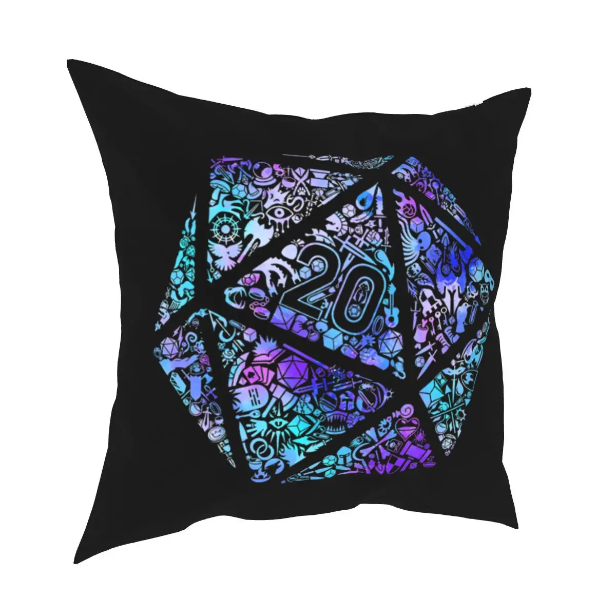 Spring Colorful Mosaic D20 Dnd Dungeon Dragon Pillowcase Throw Pillow Cover For Sofa Decorative Zipper Type