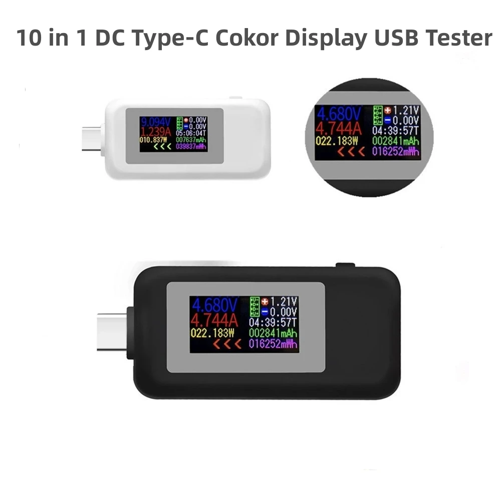 10 in 1 DC Type-C USB Tester Current 4-30V Voltage Meter Timing Ammeter Digital Monitor Cut-off Power Indicator Bank Charger