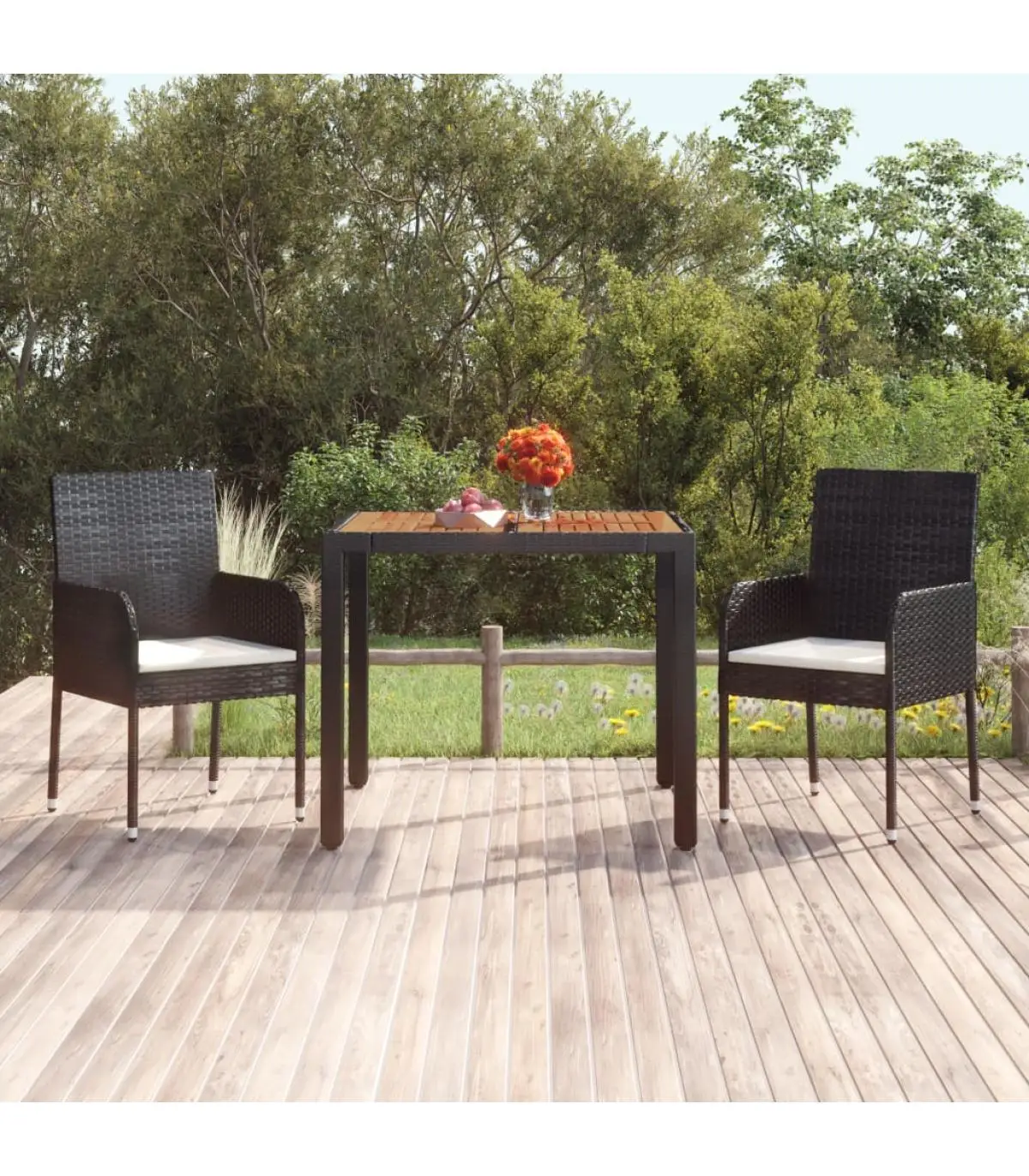 Garden tables garden table wooden surface rattan PE black 90x90x75 cm