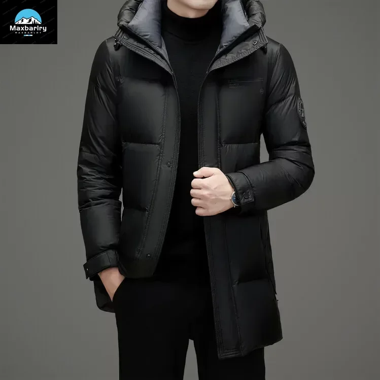 

Winter Jackets for Men High-end White Duck Down Jacket Men's Mid Length Thickened Warm Jacket 2023 Hooded Down Coats Veste Homme