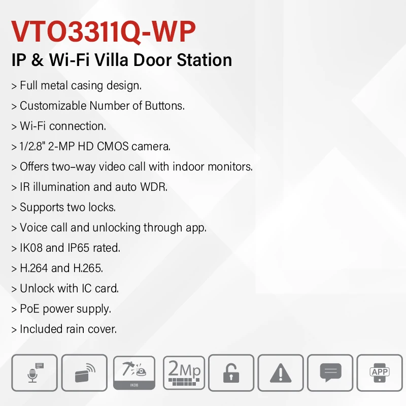 Dahua Original WiFi VTO3311Q-WP 4 Buttons Doorbell Camera 2MP Night Vision PoE Video Intercom With Rain Cover Full Metal Body