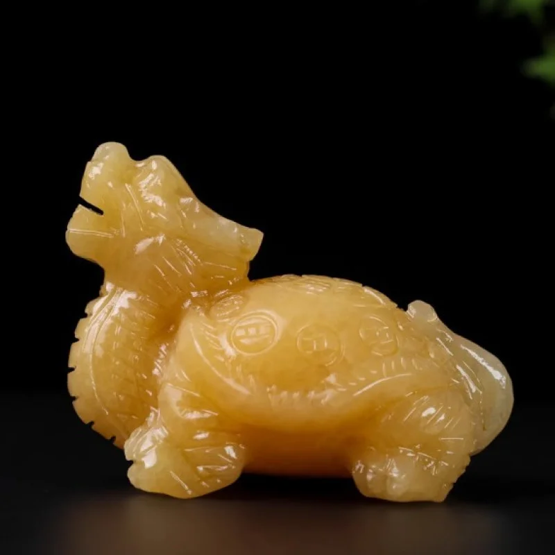 

Beige Jade Eight Trigrams Dragon Turtle Ornament Exquisitely Carved Yellow Jade Dragon Turtle for Office Living Room Entrance Sh