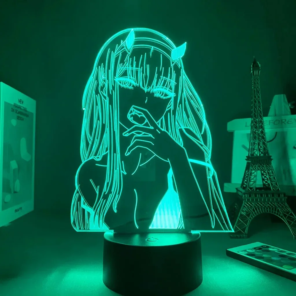 Traje de baño con luz nocturna 3D, ilusión de dos figuras Zero, lámpara de mesita de noche para dormitorio, lámpara de mesa Led de 16 colores, lámpara de Anime Darling In The Franxx