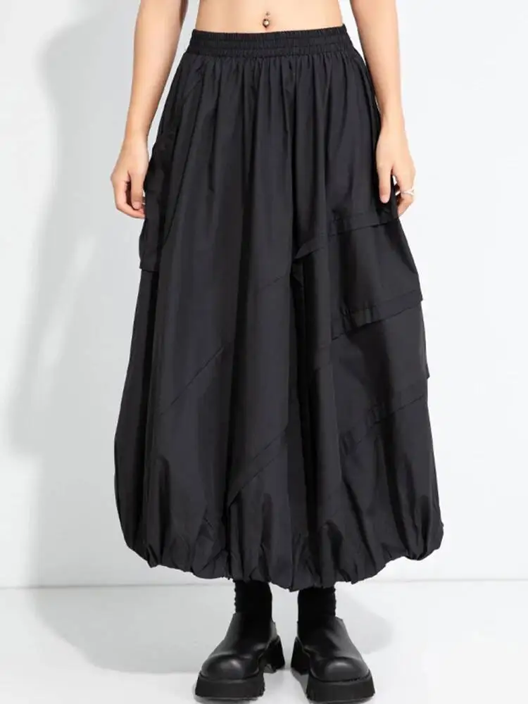 

Черная повседневная юбка до половины тела с высокой эластичной резинкой на талии и карманами, женская модная новинка весны и осени