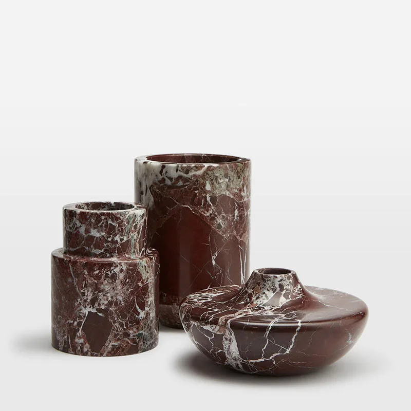 

Luxury British Designer Violet Red Marble Vase Soft Decoration Villa Showpiece Desktop Centerpiece