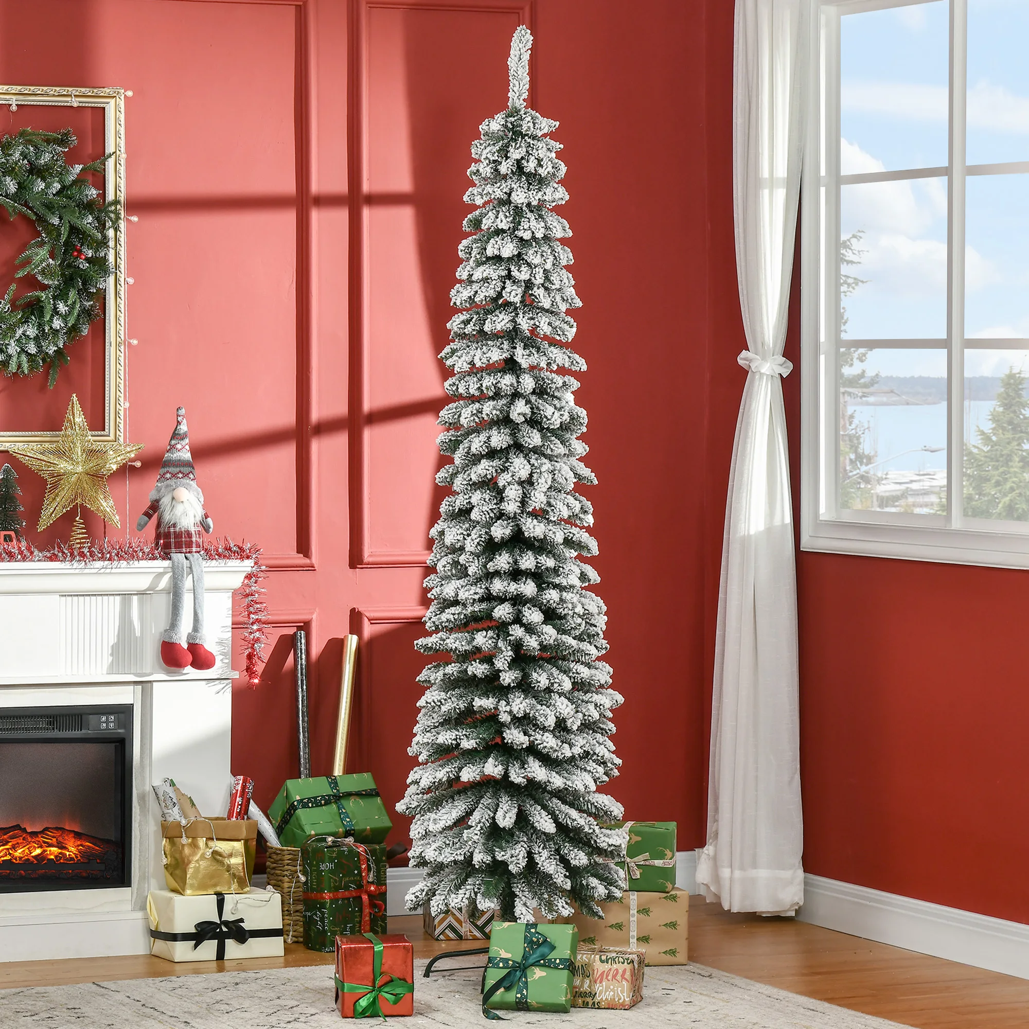 HOMCOM Árbol de Navidad Artificial 210 cm con Nieve con 490 Ramas Hojas de PVC