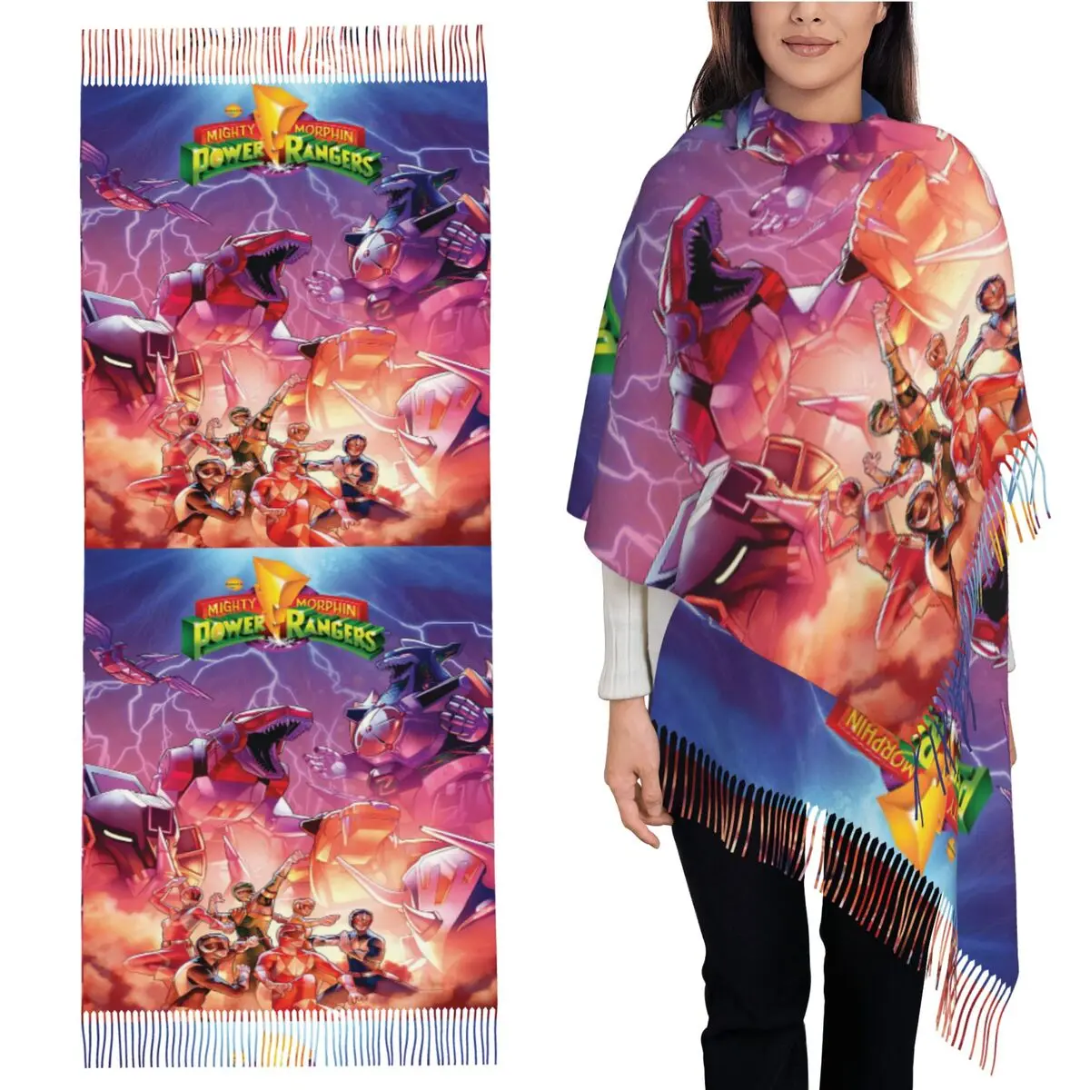 

Mighty Morphin Power Ranger Scarf Tassel Scarves Women Soft Warm Shawls and Wraps Long Fall Winter Shawl Wrap