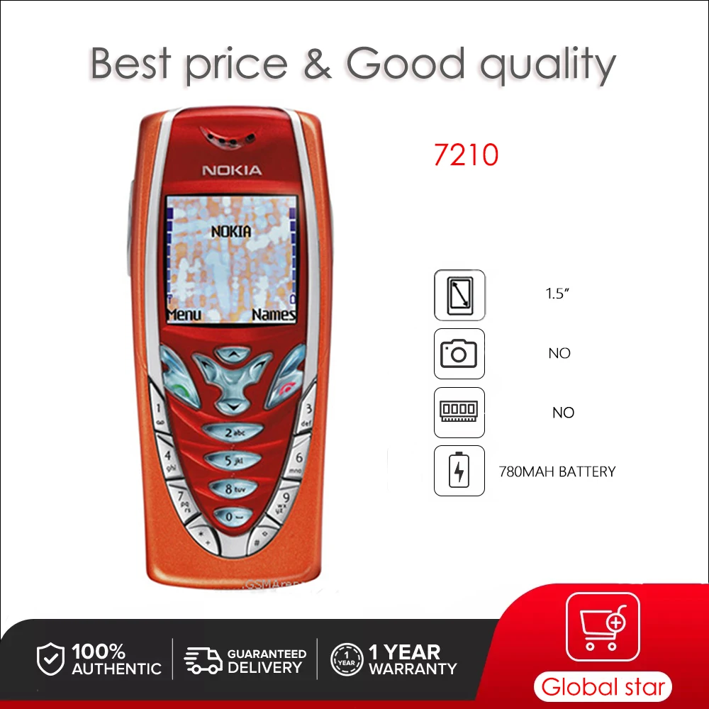 Original Unlocked 7210 Mobile Phone Russian Arabic Hebrew Keyboard Made in Finland