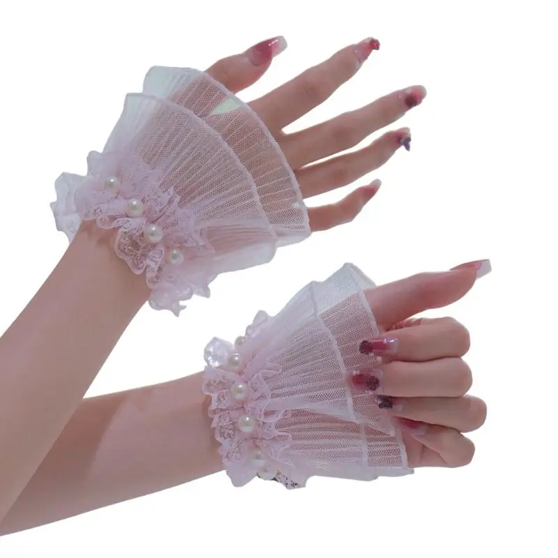 652F Ruches Kant Handmouwen Polsmanchetten Decoratieve mouwen Damesmode Polsband