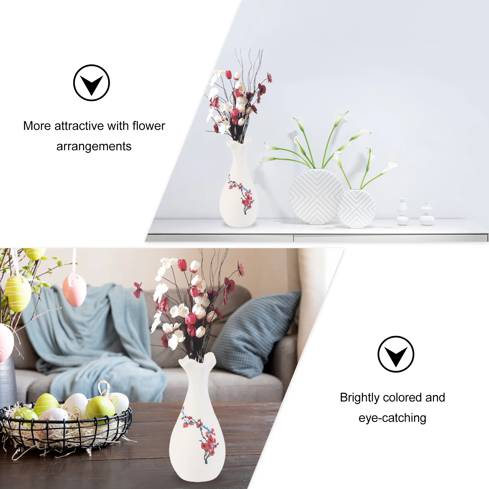 

1pc Simple Ceramic Vase Home Decorative Chic Flower Holder Creative Shape Flower Arrangement Container Non-Slip Desktop