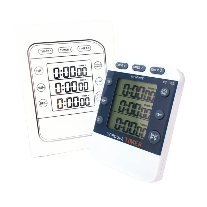 Grote display kooktimer keuken kooktimer pocket timer 3 channel count up/down timer met magneet- en rugclip