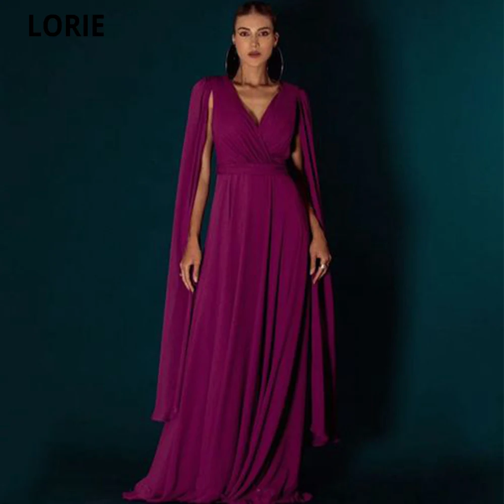 

LORIE Deep Fuchsia Evening Dresses Vestidos Para Mujer Gala V-neck Sleeveless A-line Chiffon Pleat Party Dresses Robes De Soirée