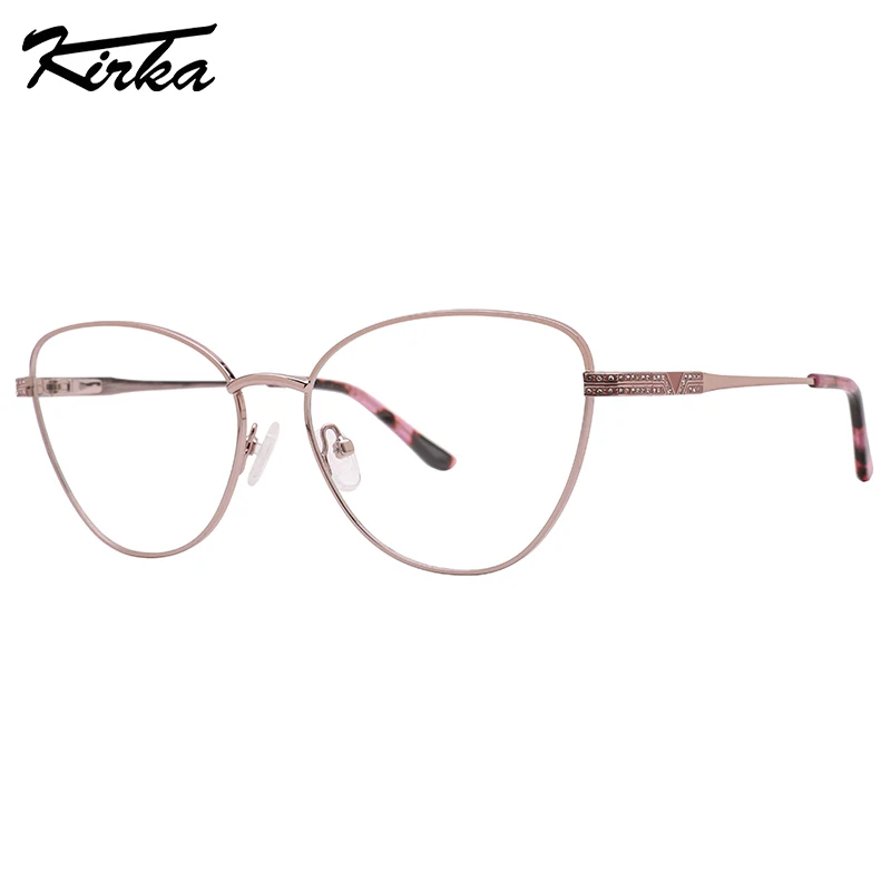 Kirka Female Full-Rim Triangle Cat Eye Optical Metal Frames Prescription Lens Shiny Color Eyeglasses For Ladies&Women MW3073