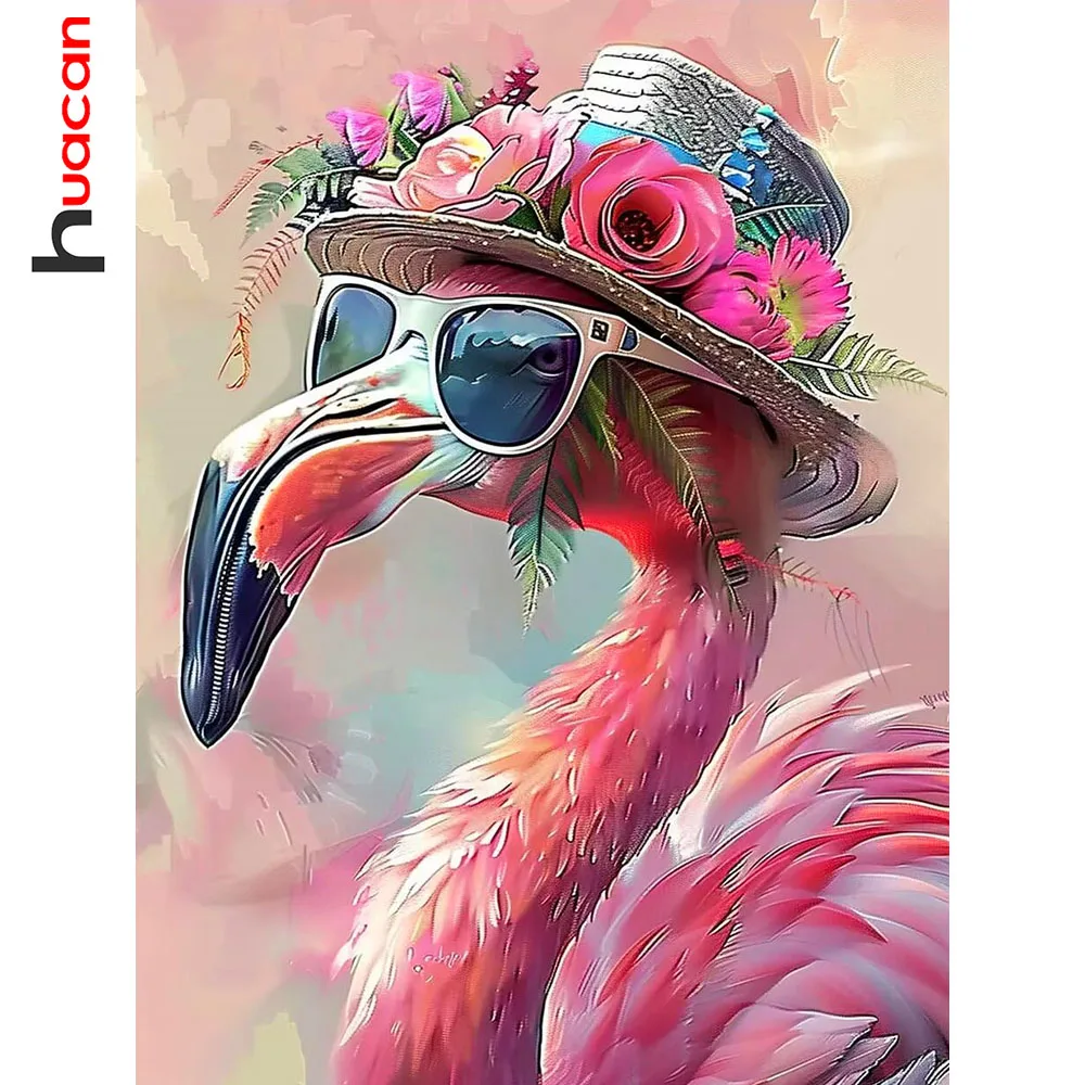 Huacan Diamantmalerei Flamingo Rose Diamant-Mosaik Tier Blume Komplettes Set Strass-Bilder