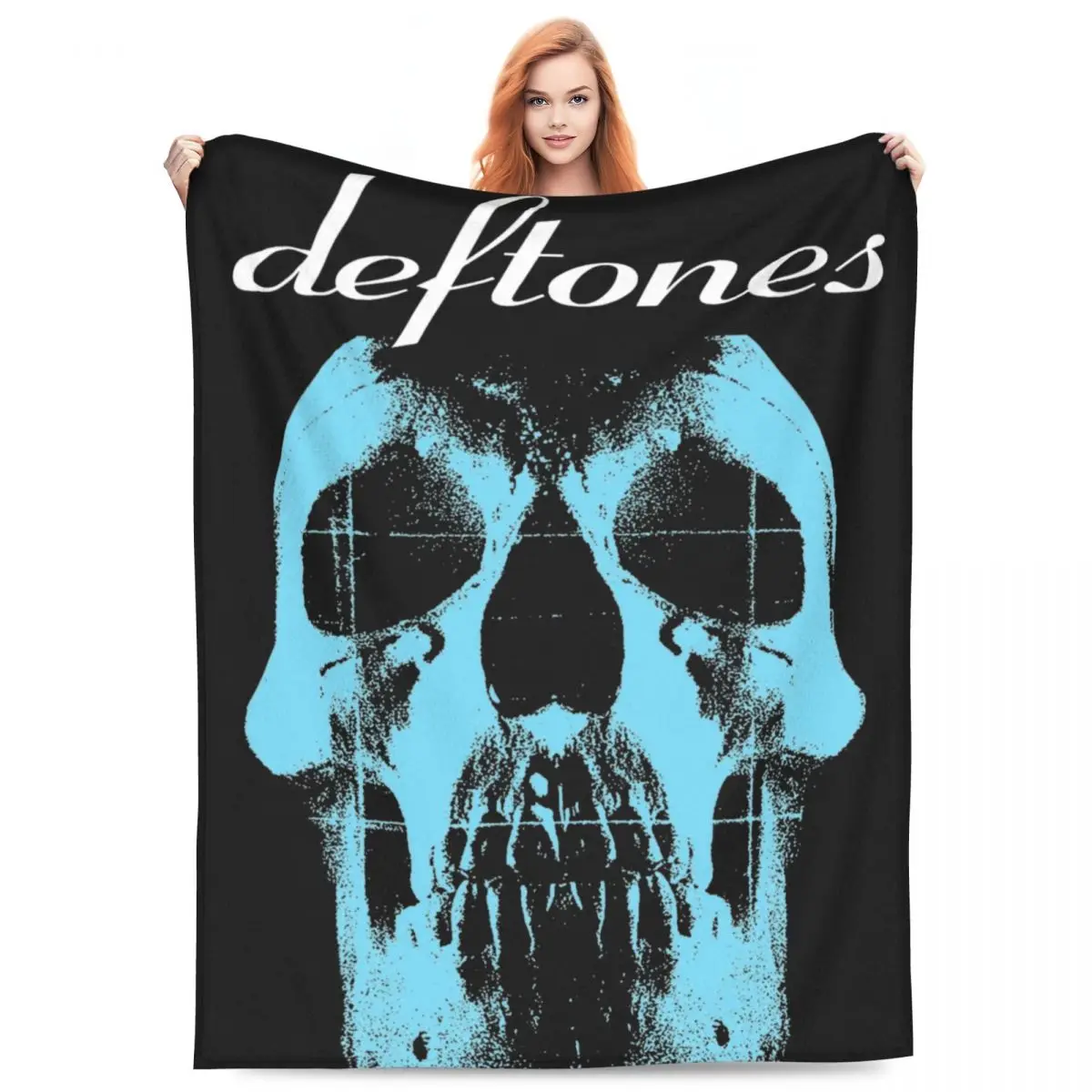 Retro Deftones Metal Band Tour Throw Blanket Fleece Bedding Skull Horror Throw Blankets Comfortable Soft for Travel Bedspreads