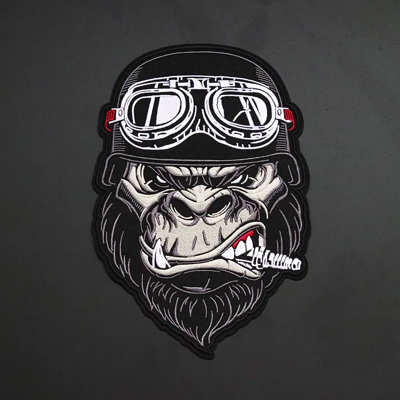 Large locomotive Cool Gorilla Size: 28.5x19.3CM Embroidery Patch Clothing Iron Bicycle Sticker Emblem Stripe Sticker