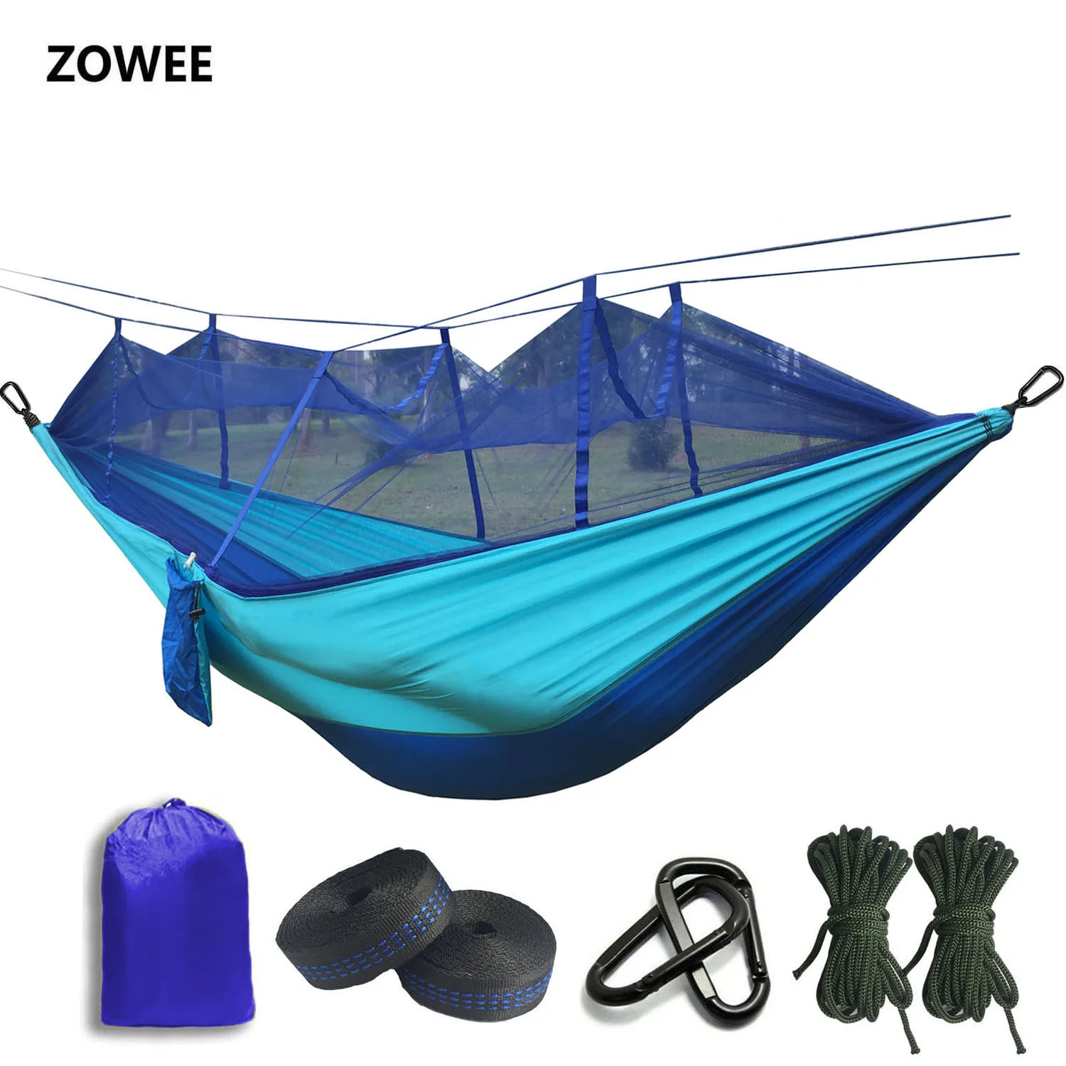 

Portable Parachute Mosquito Net Hammock with Black Hooks for Outdoor Camping Tent Using sleeping