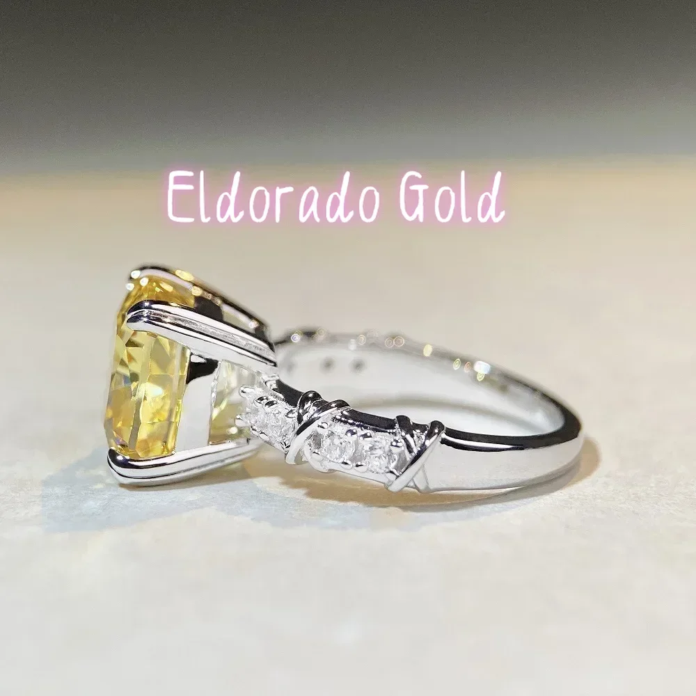 Anillo de Oro Blanco y Platino PT950 de Alta Gama Eldorado Gold para Ella, Diamante Amarillo con Corte Flor de Hielo