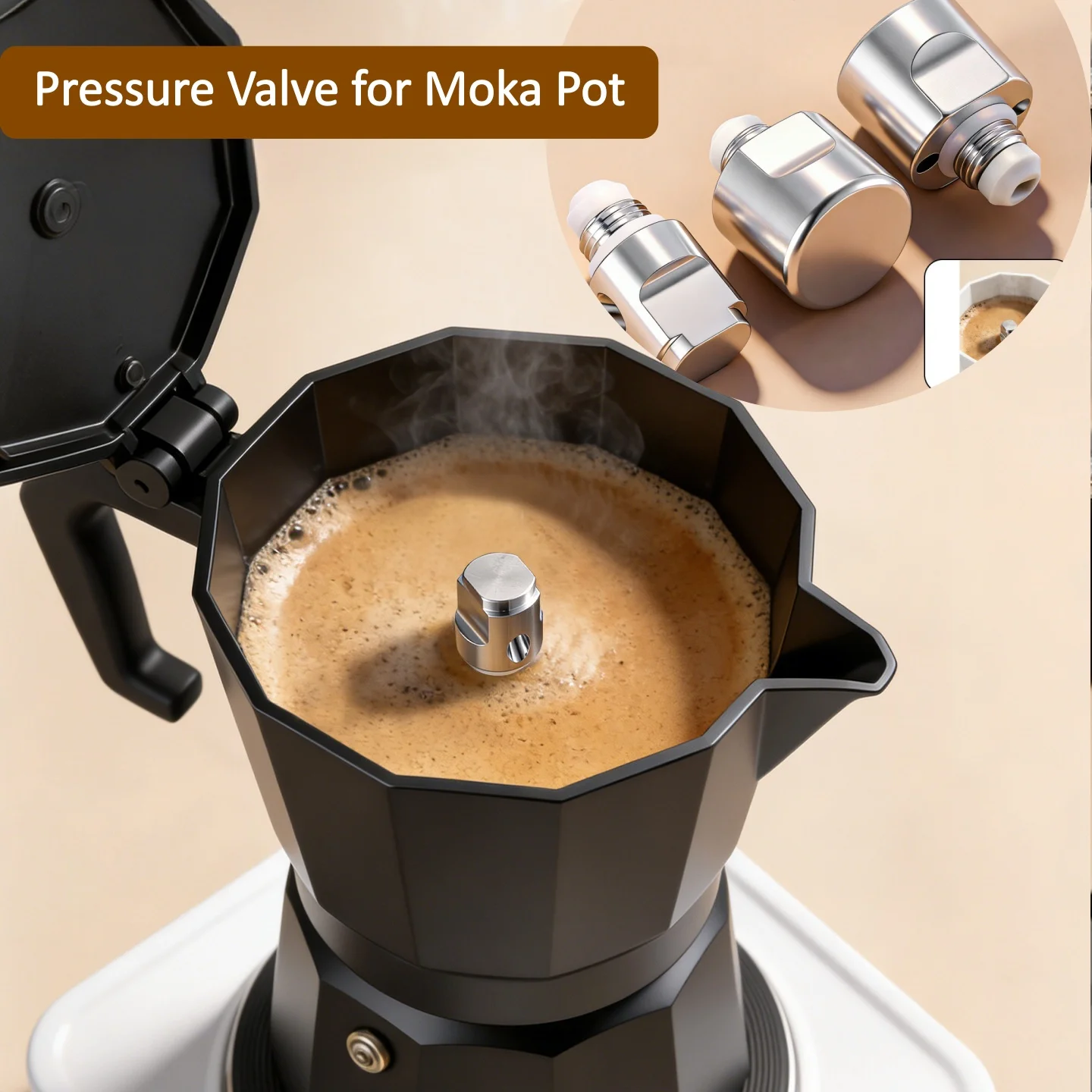 Moka Pot Valve Espresso Maker Double Valve with Sealing Ring for All 2/4-cup Moka Pot Accessories