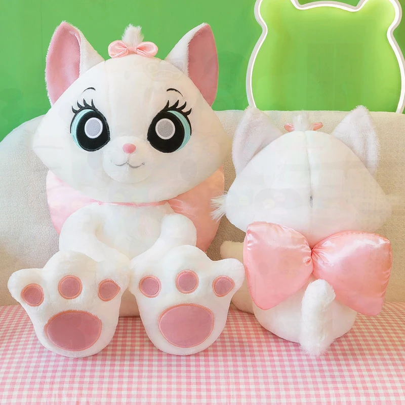 Cute Soft Disney Marie Cat Hugging White Plush Pillow Stuffed Animal Doll Toy for Girls Women Birthday Gift Bedroom Decoration