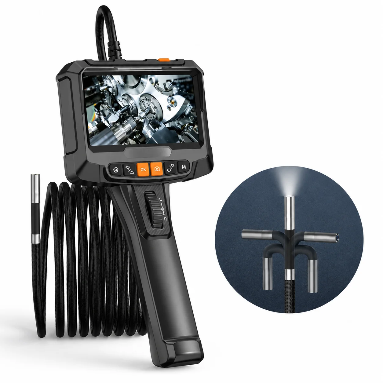360° Articulating Industrial Endoscope Camera 8.5mm Probe 5 Inch IPS Screen Dual Lens Borescope Inspection Tool For Car Repair