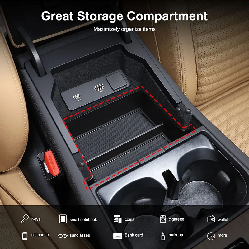 For Land Rover Discovery Sport 2024 ABS Black Car Armrest Storage Box Center Console Tray Organizer Tidying Car Accessories