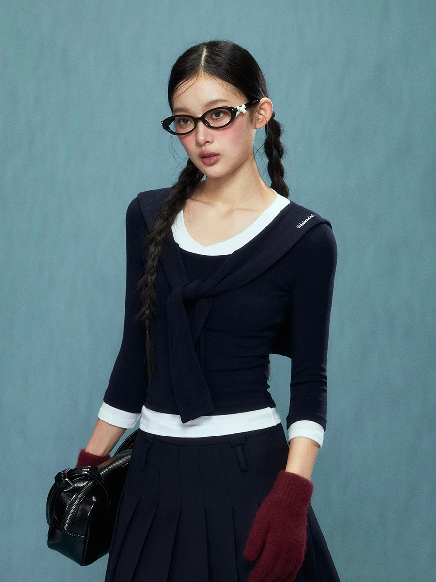 

Wedhub Slimming ort Sve T-irt Women's Base irt Long Sve oulder Wrap 2024 New Sle Cute Sle Splicing Pattern