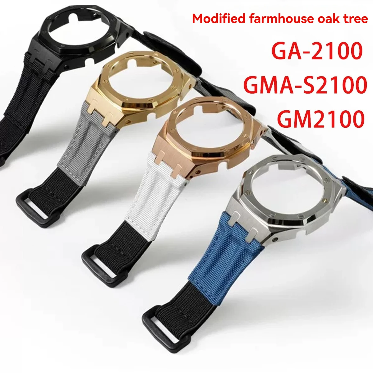 Metal Case Canvas Nylon Hook & Loop Strap Mod Kit For GA-2100 GMA-S2100 GM2100 CasiOak Watch Modification Accessories